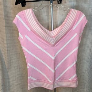 Charlotte Russe Pink and White Striped V-Neck Tank